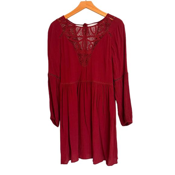 American Eagle Mini Dress XS Boho Dress Open Back Crochet Lace Peasant Gauzy - Picture 2 of 13